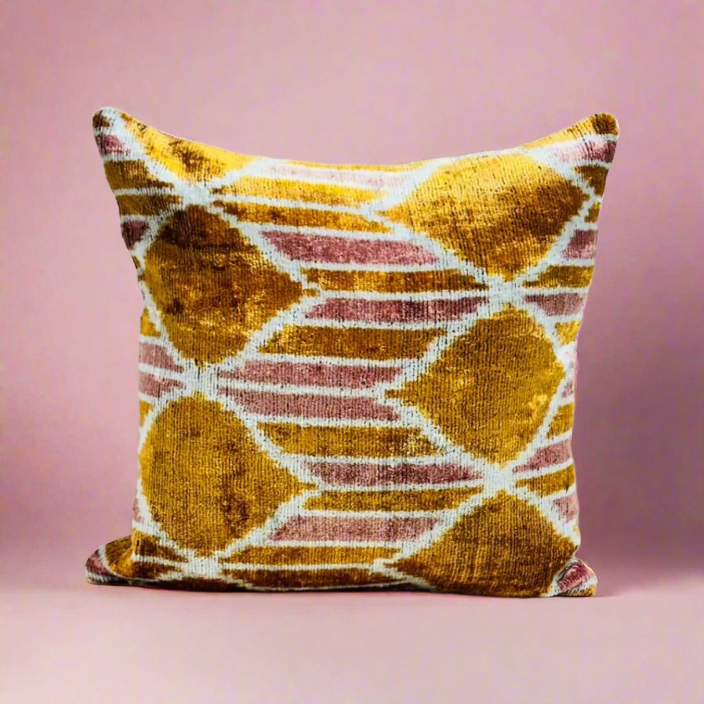CU-4040S-5 IKAT Cotton Back Cushion Cover 40x40 CM  - Honey Light Pink