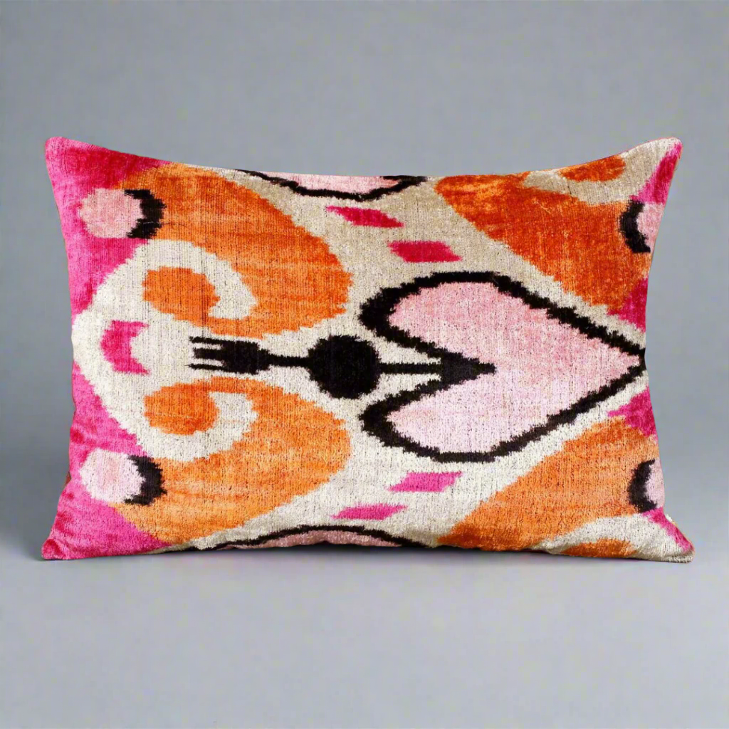 IKAT Cotton Back Cushion 60x40 CM - Pink Orange Hearts