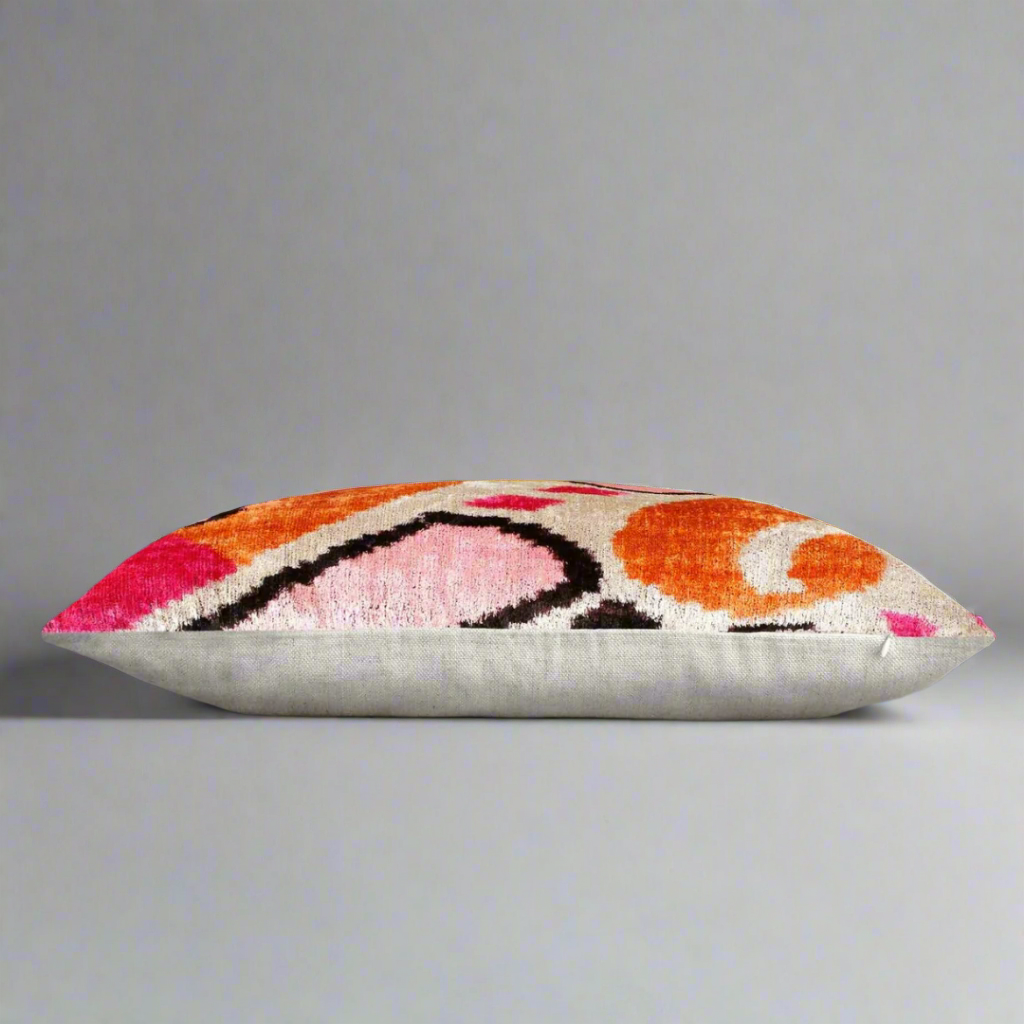 IKAT Cotton Back Cushion 60x40 CM - Pink Orange Hearts