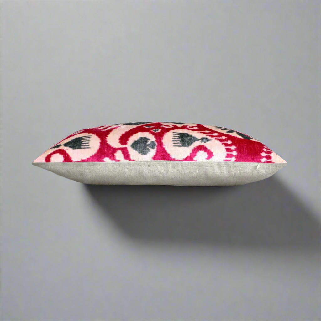 IKAT Cotton Back Cushion 60x40 CM - Hot Pink Gray
