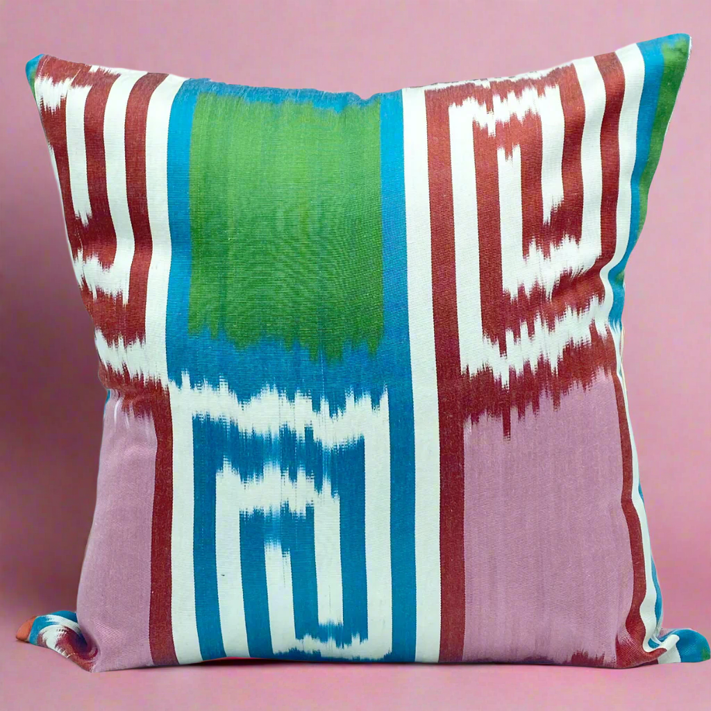 colorful silk cushion ikat cushion pillow cover red pink green blue