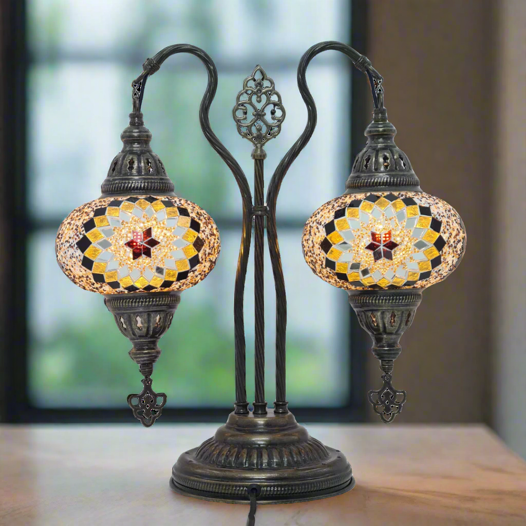 Table Lamp Mosaic Double Bend - Medium Glass - LUMINA ELIGMA HOME