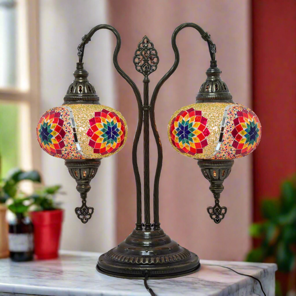 Table Lamp Mosaic Double Bend - Medium Glass - LUMINA ELIGMA HOME