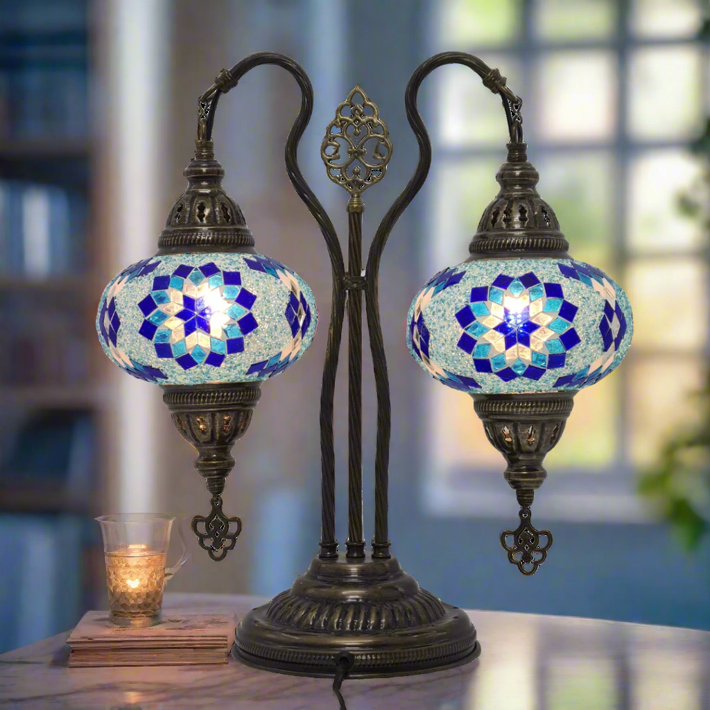 Table Lamp Mosaic Double Bend - Medium Glass - LUMINA ELIGMA HOME