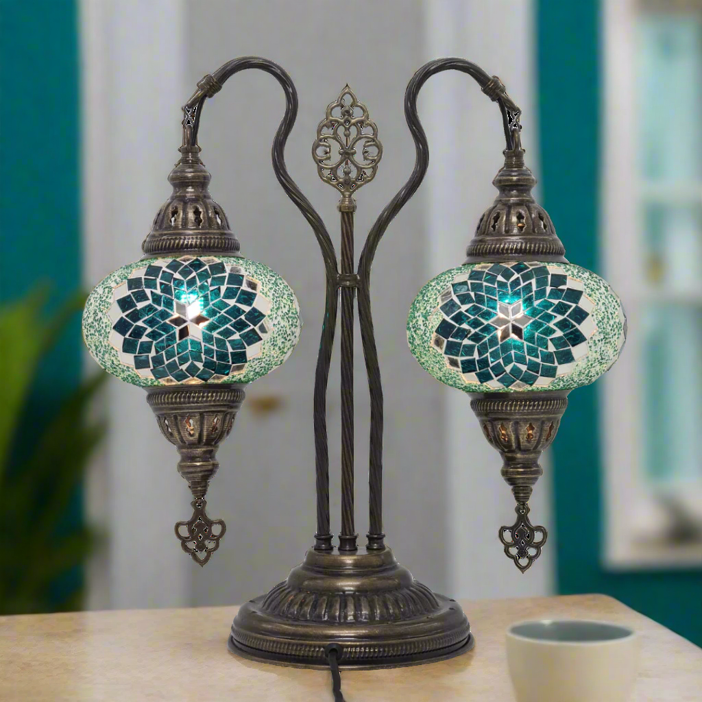 Table Lamp Mosaic Double Bend - Medium Glass - LUMINA ELIGMA HOME