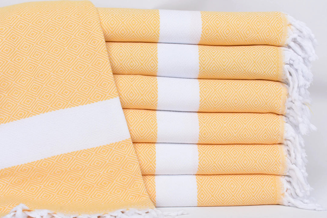 Dark Yellow White Diamonds Bath Towel Organic Turkish Towel - 70" X 40"