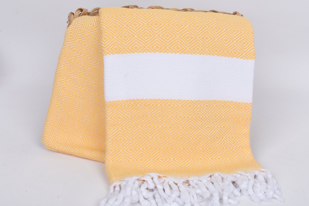Dark Yellow White Diamonds Bath Towel Organic Turkish Towel - 70" X 40"