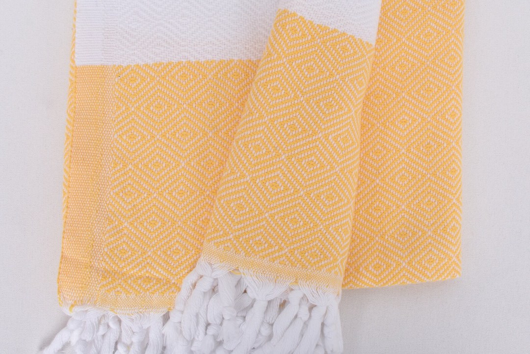 Dark Yellow White Diamonds Bath Towel Organic Turkish Towel - 70" X 40"