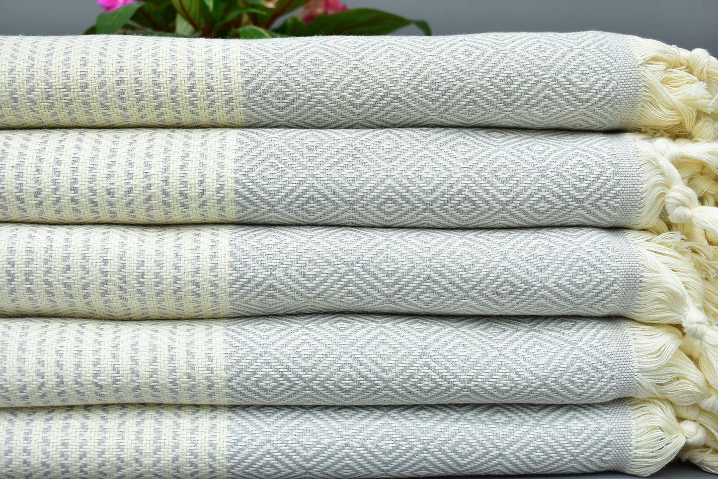 Lines Diamond Light Gray Turkish Cotton Towel Handmade - 70" X 40" - 36" X 20"