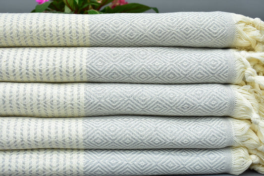 Lines Diamond Light Gray Turkish Cotton Towel Handmade - 70" X 40" - 36" X 20"
