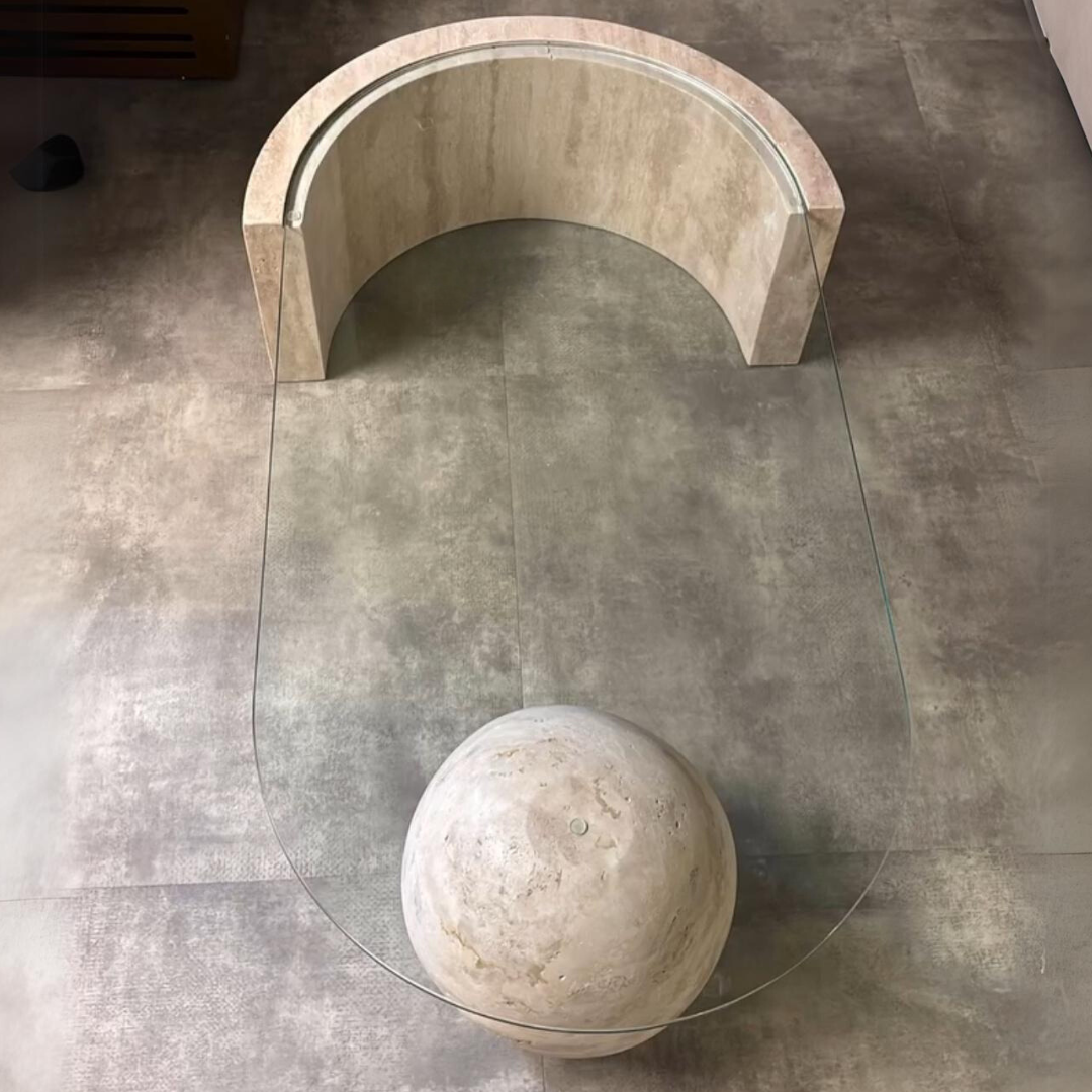 Curve Globe - Travertine Coffee Table Glass - LUMINA ELIGMA HOME