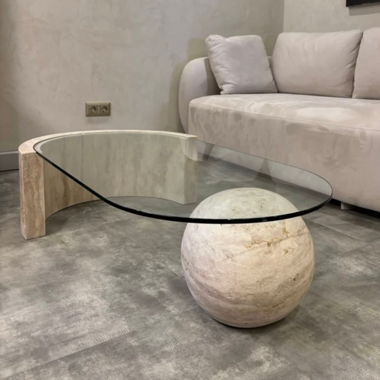 Curve Globe - Travertine Coffee Table Glass - LUMINA ELIGMA HOME