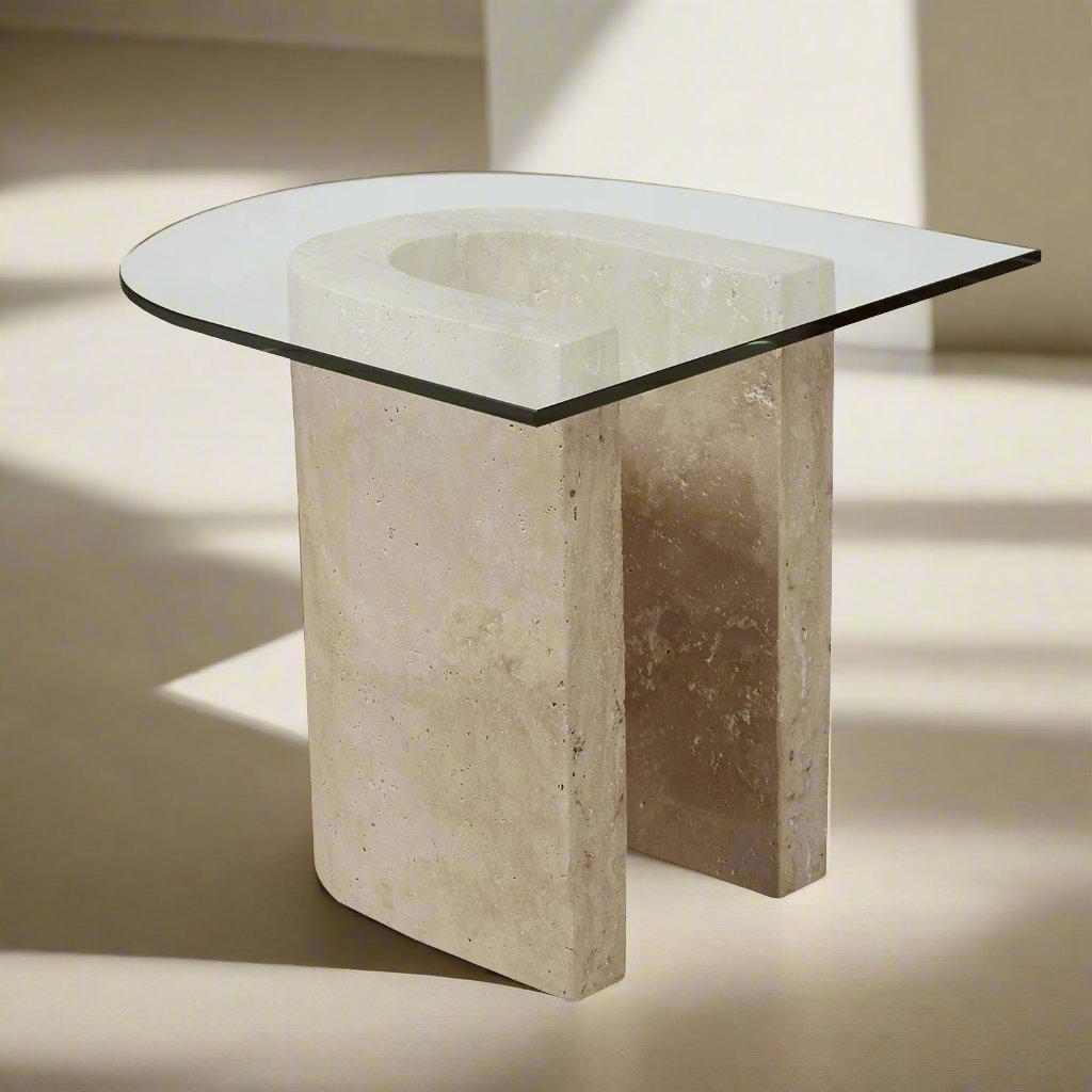 U Side Table Travertine Glass - LUMINA ELIGMA HOME