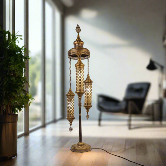 Andalusian Metal & Blown Glass Floor Lamp Hanging - 3 Candles - LUMINA ELIGMA HOME