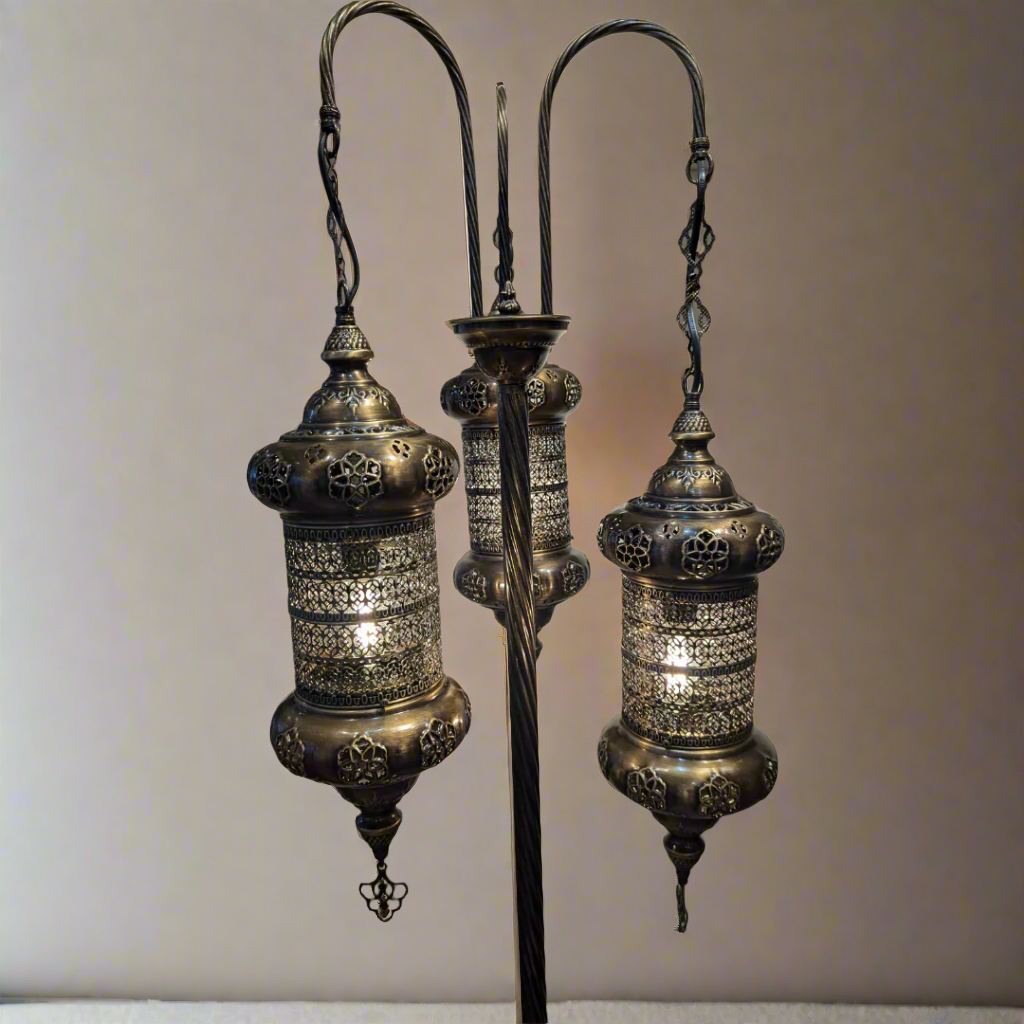Metal Floor Lamp Fountain - 3 Candles Long Ottoman - LUMINA ELIGMA HOME