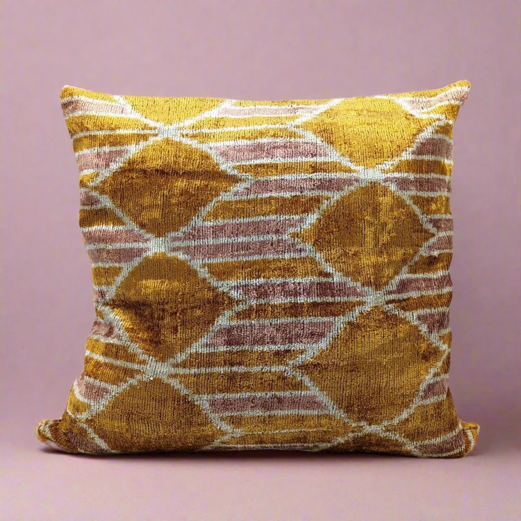 Honey Amber Pink Cushion Cover IKAT Cotton Back