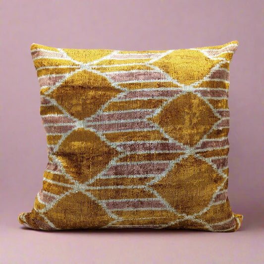 Honey Amber Pink Cushion Cover IKAT Cotton Back