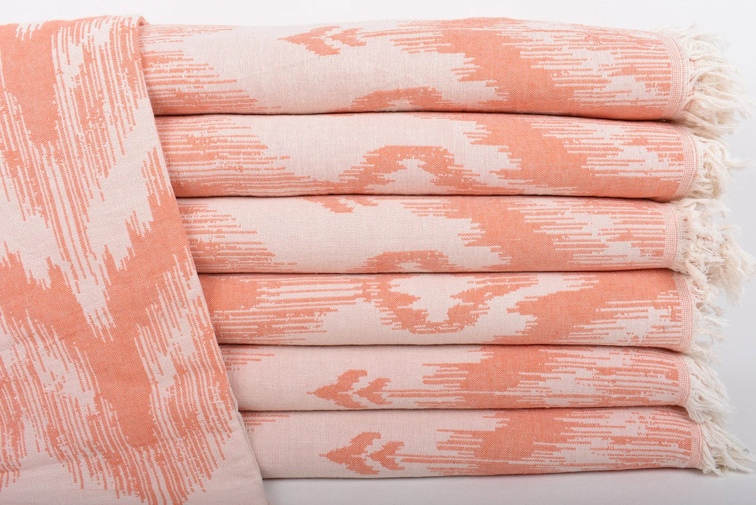 IKAT Blanket Organic Turkish Cotton Salmon- 89"x75"