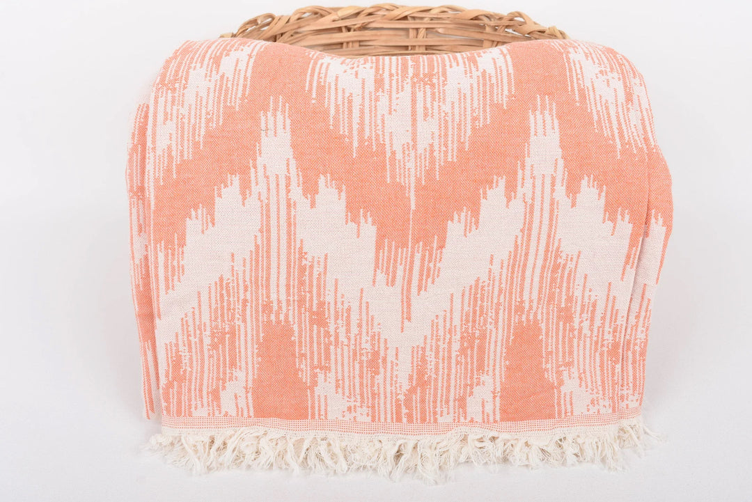 IKAT Blanket Organic Turkish Cotton Salmon- 89"x75"