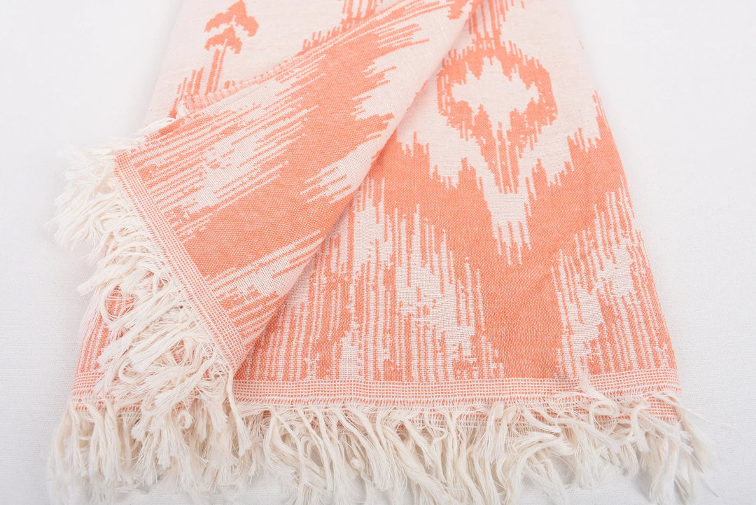 IKAT Blanket Organic Turkish Cotton Salmon- 89"x75"