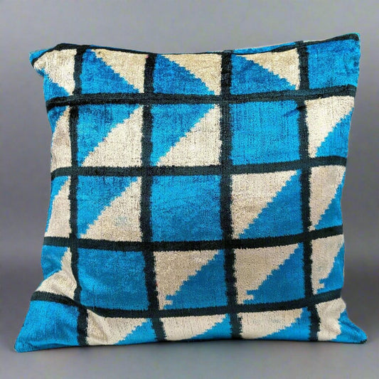 IKAT Cushion Cover Cotton Back 50x50CM - Turquoise Square