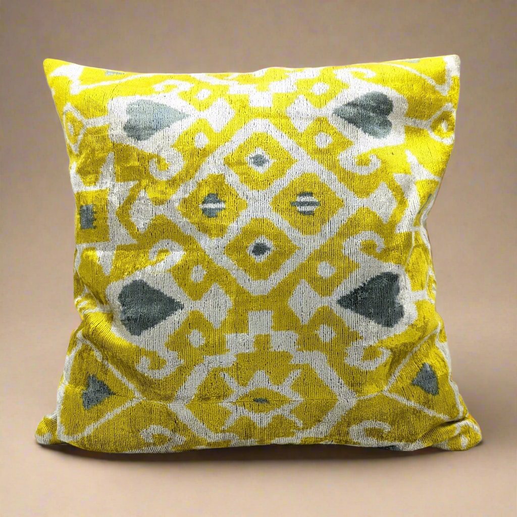 IKAT Cushion Cover Cotton Back 50x50CM - Yellow Gray
