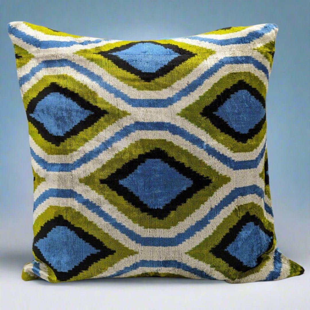 IKAT Silk Back Cushion Cover 50x50CM- Blue Green Seeds