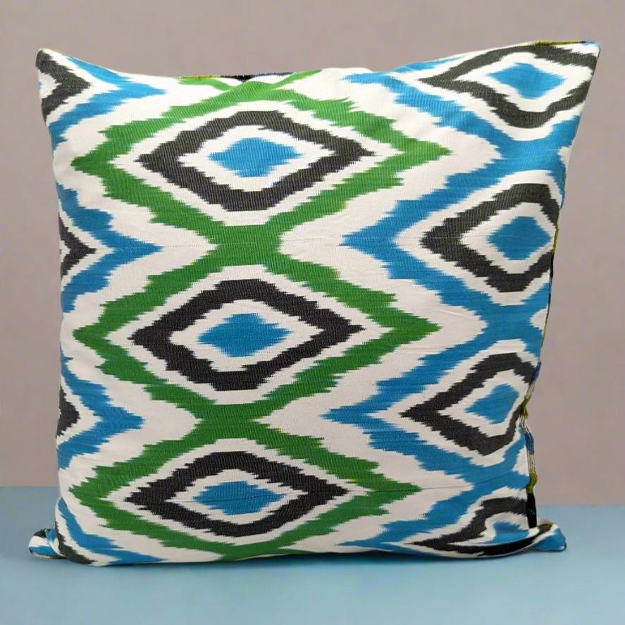 IKAT Silk Back Cushion Cover 50x50CM- Blue Green Seeds Silk