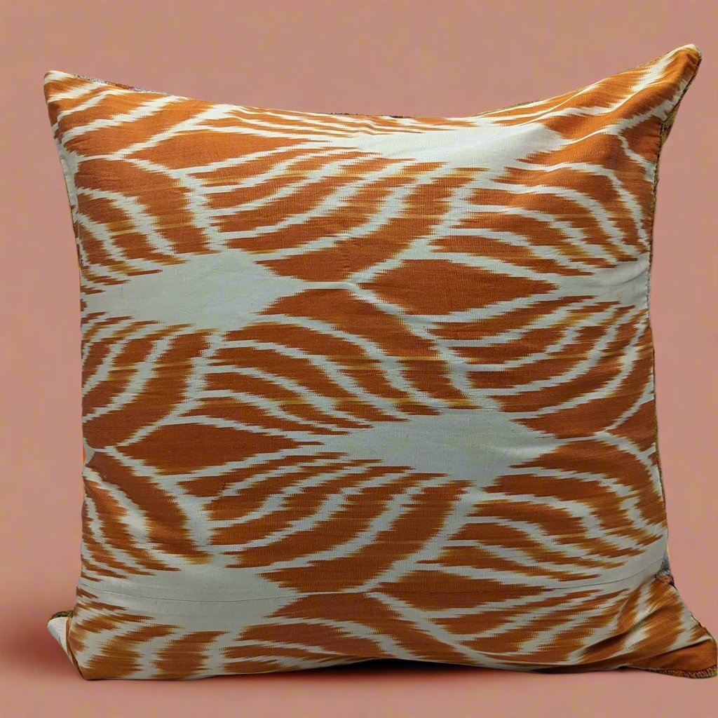 IKAT Silk Back Cushion Cover 50x50CM- Tribal Orange silk