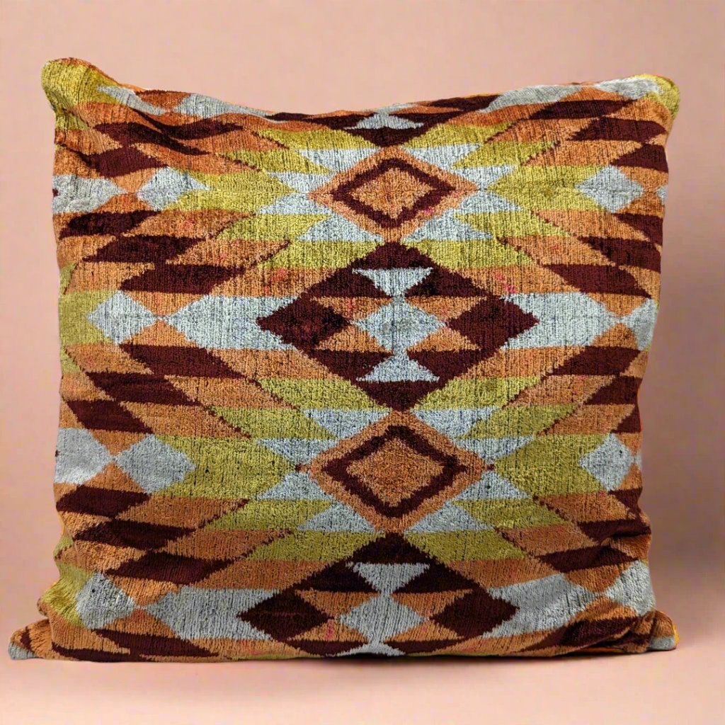 IKAT Silk Back Cushion Cover 50x50CM- Tribal Orange Brick