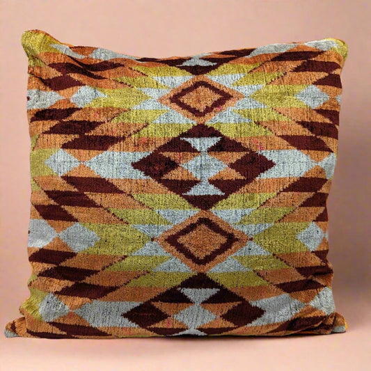 IKAT Silk Back Cushion Cover 50x50CM- Tribal Orange Brick