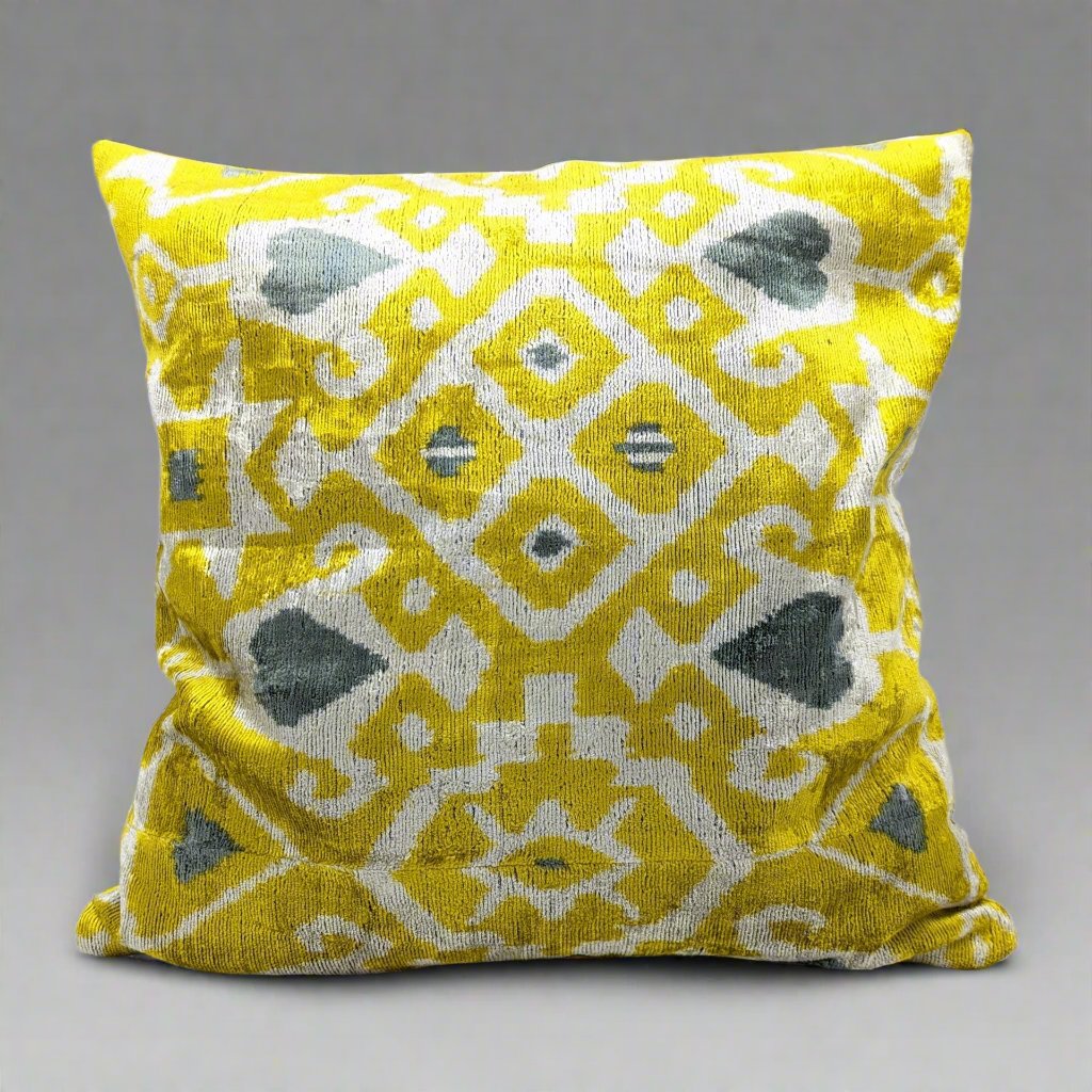 IKAT Silk Back Cushion Cover 50x50CM- Yellow Gray