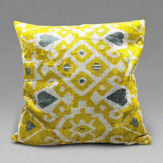 IKAT Silk Back Cushion Cover 50x50CM- Yellow Gray