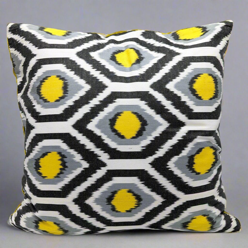 IKAT Silk Back Cushion Cover 50x50CM- Yellow Gray silk back
