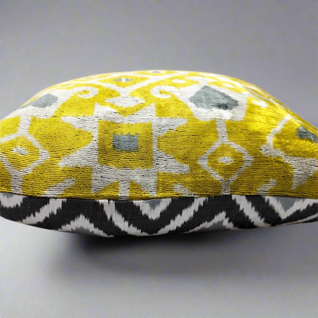IKAT Silk Back Cushion Cover 50x50CM- Yellow Gray silk back 2