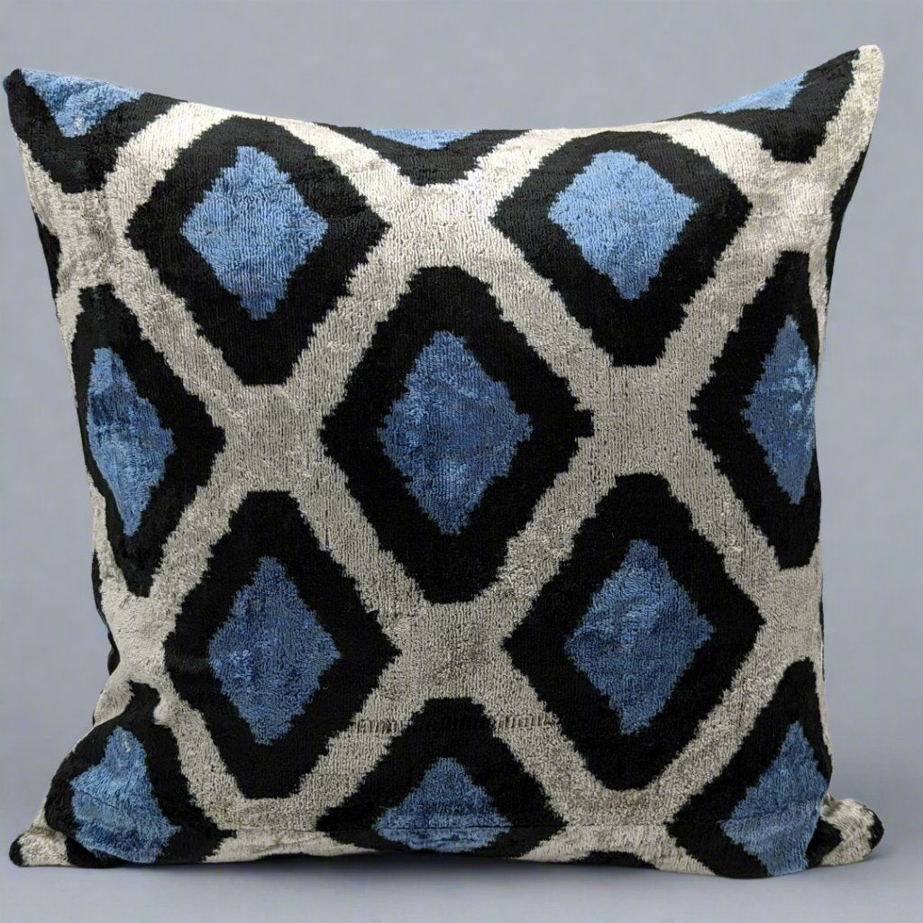 IKAT Silk Back Cushion Cover 50x50CM - Raindrop blue losange