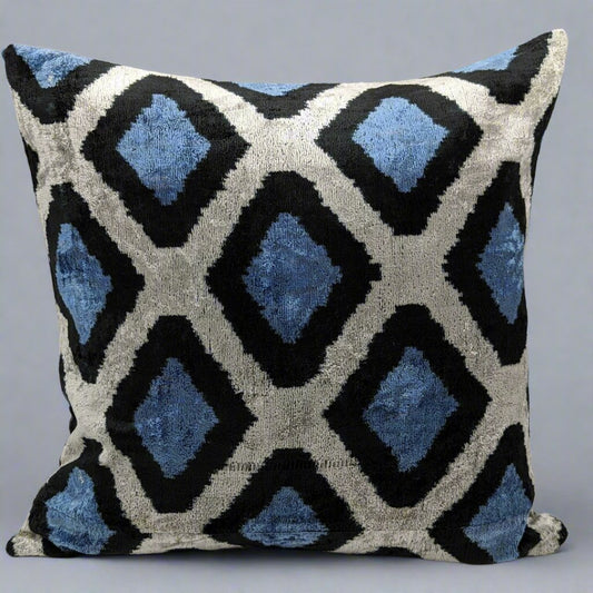 IKAT Silk Back Cushion Cover 50x50CM - Raindrop blue losange