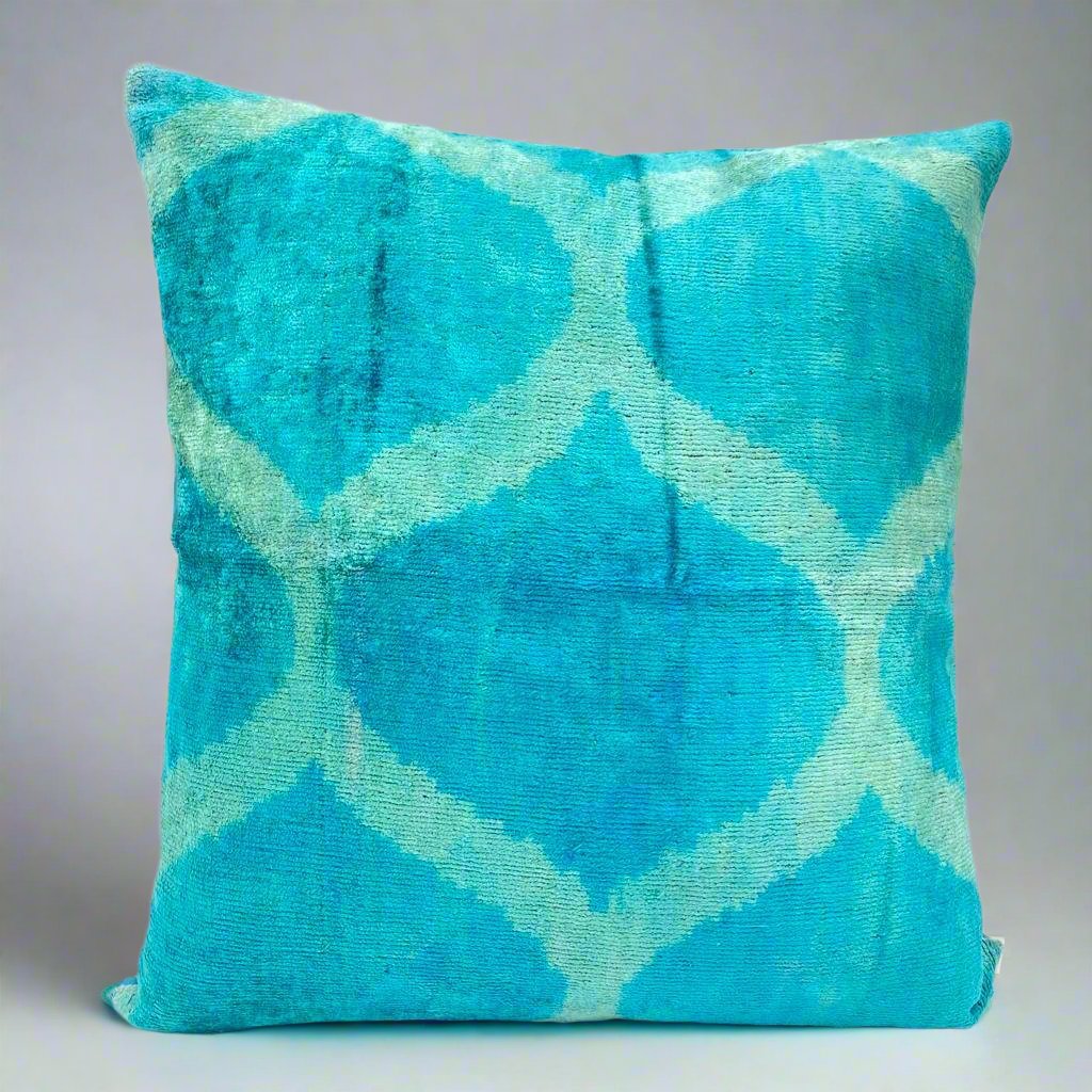 IKAT Silk Back Cushion Cover 50x50CM - Teal Ovals