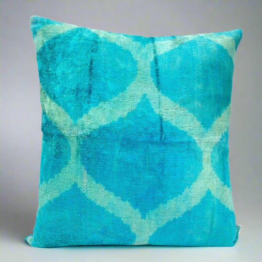 IKAT Silk Back Cushion Cover 50x50CM - Teal Ovals