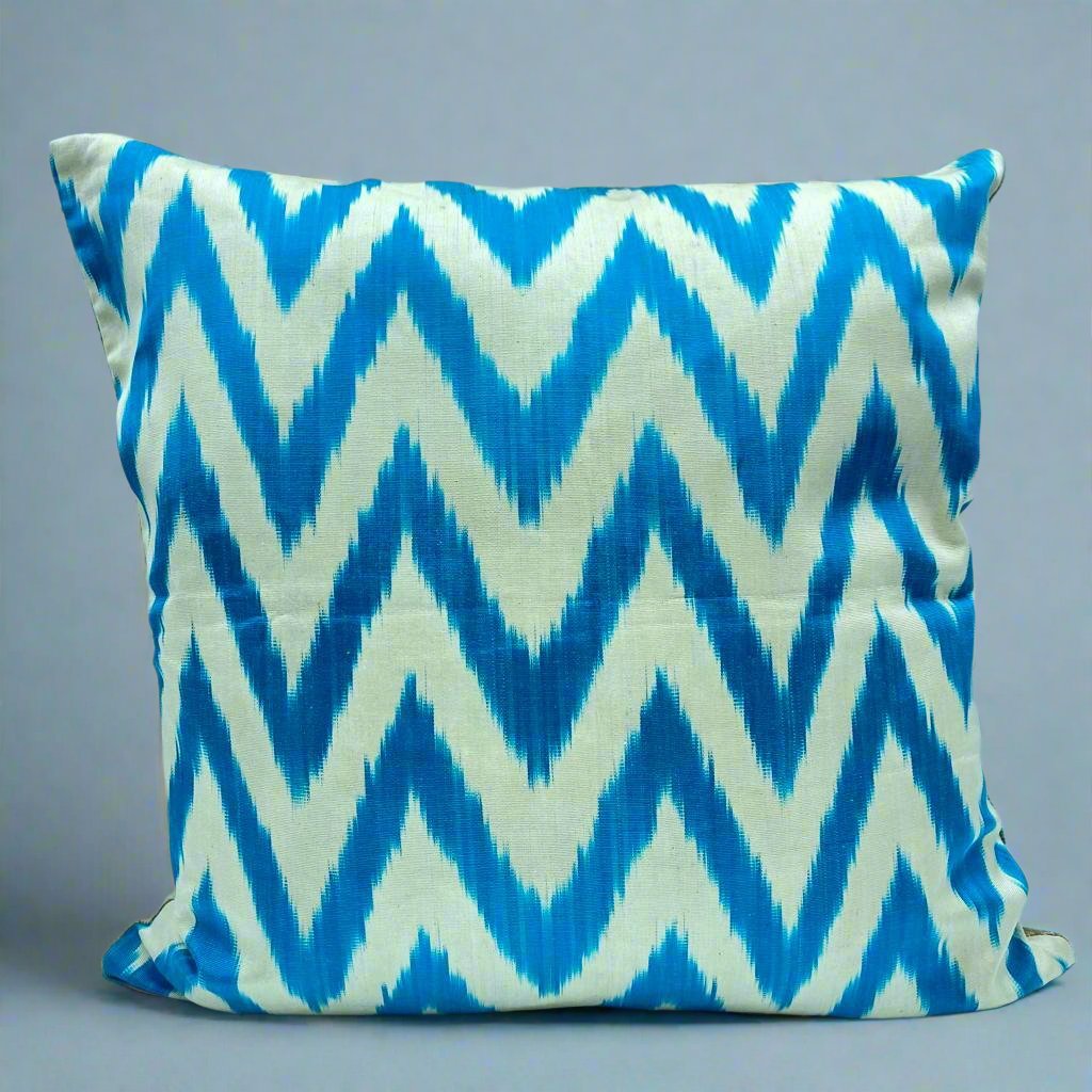 IKAT Silk Back Cushion Cover 50x50CM - Zag Blue