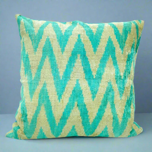 IKAT Silk Back Cushion Cover 50x50CM - Zag Turquoise