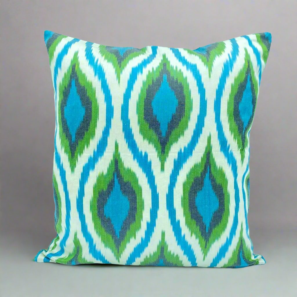 IKAT Silk Back Cushion Cover 50x50CM - silk back blue navy green turquoise Ovals