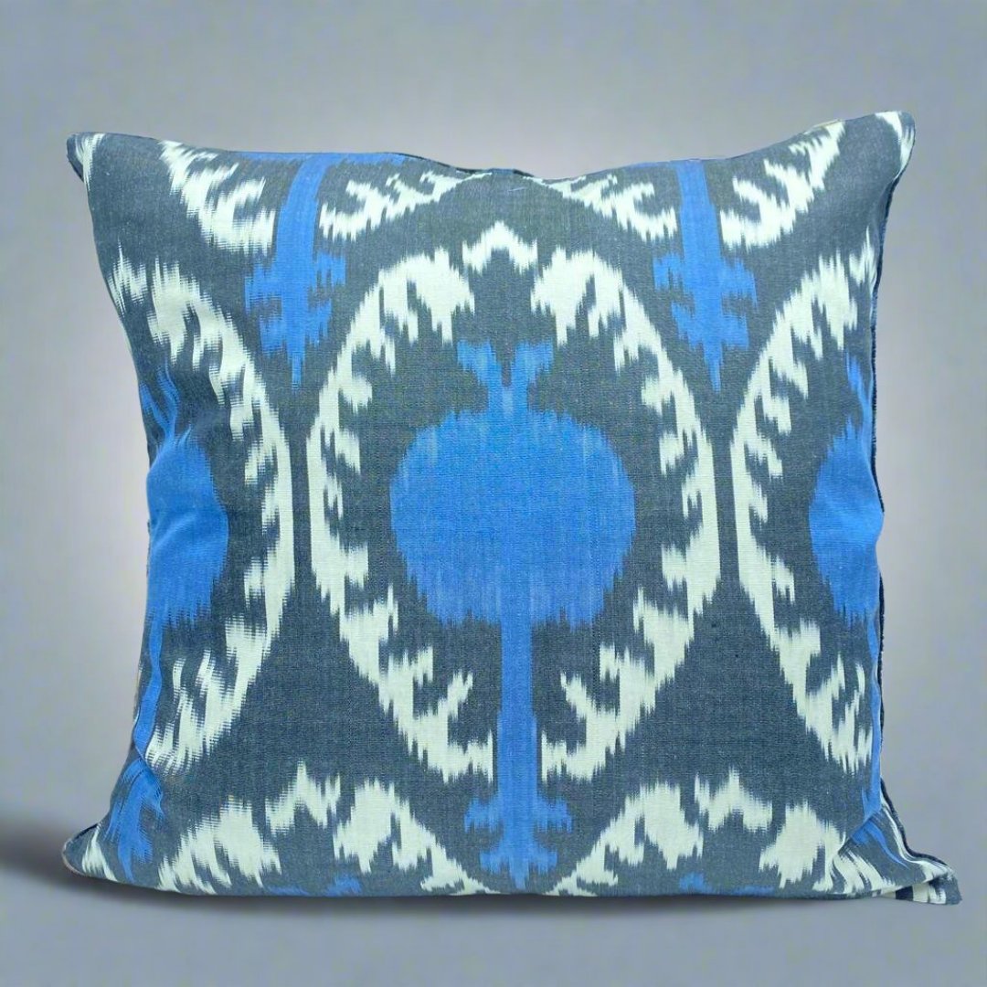 IKAT Silk Back Cushion Cover 50x50CM BLue Black pomegranate