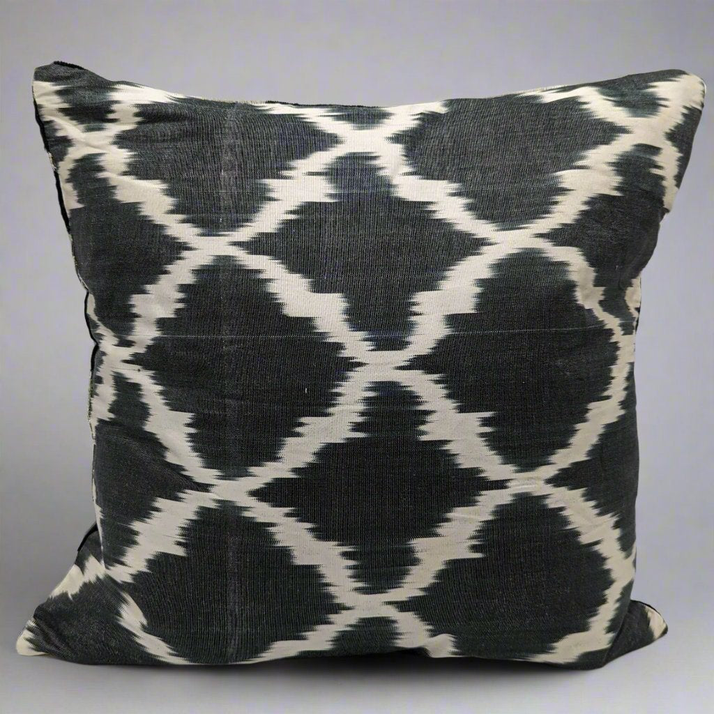 IKAT Silk Back Cushion Cover 50x50CM Black White Tiles Silk