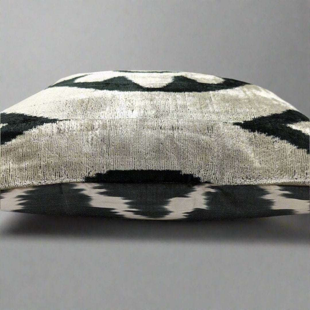 IKAT Silk Back Cushion Cover 50x50CM Black White Tiles Silk  bottom