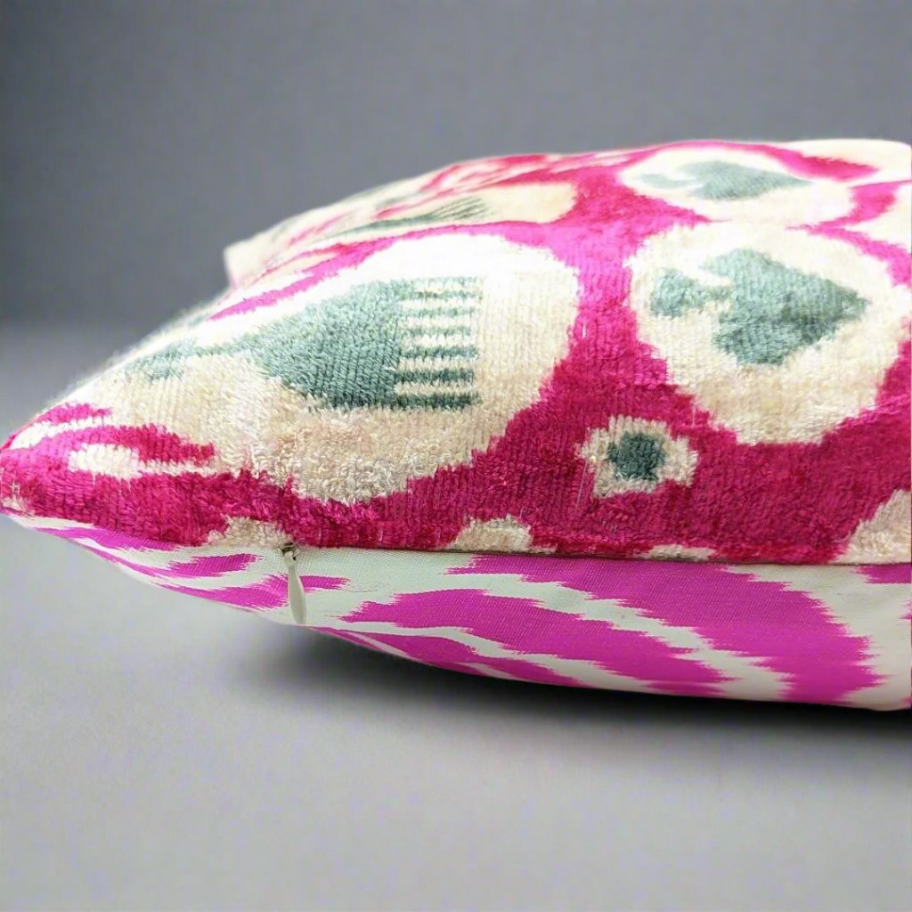 IKAT Silk Back Cushion Cover 50x50CM Gray Fuchsia hot pink silk