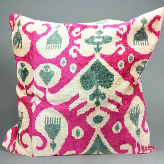 IKAT Silk Back Cushion Cover 50x50CM Gray Fuchsia hot pink gray