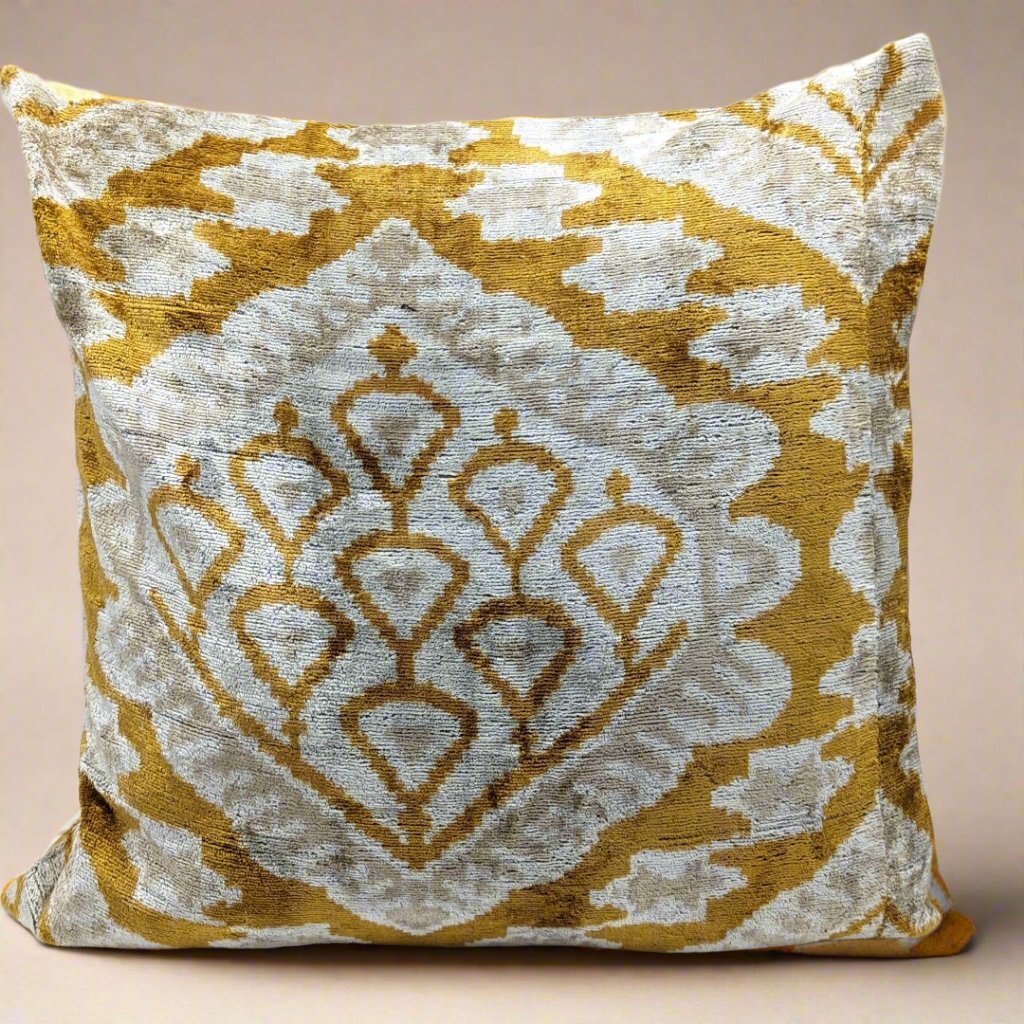 IKAT Silk Back Cushion Cover 50x50CM Honey Amber