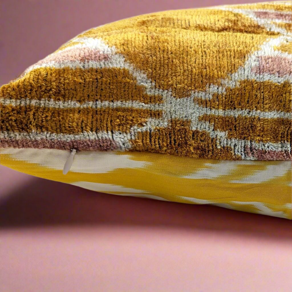 IKAT Silk Back Cushion Cover 50x50CM Honey beige silk Bottom