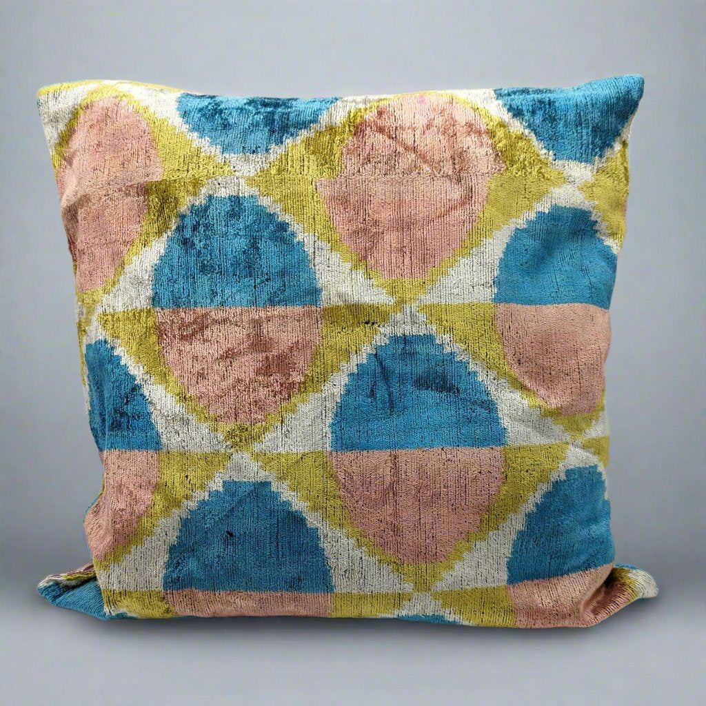 IKAT Silk Back Cushion Cover 50x50CM Pink Blue